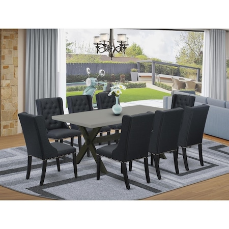East West Furniture 9 Piece X-Style Dining Room Set - Wire Brush Black X697FO624-9